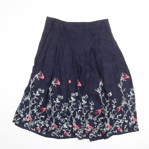 Per Una Womens Blue Floral Cotton Swing Skirt Size 12 Zip