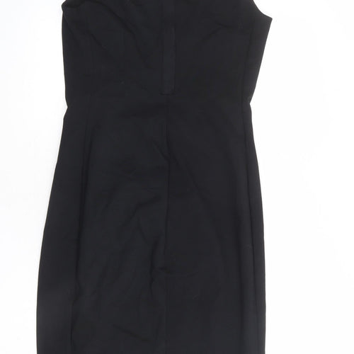 Winser London Womens Black Viscose Shift Size 12 Round Neck Zip