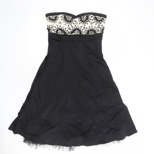 Warehouse Womens Black Geometric Acetate Ball Gown Size 10 Sweetheart Zip - Tulle underskirt