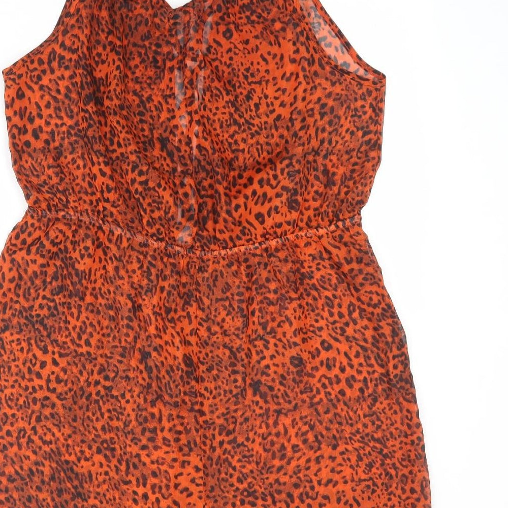 Boohoo Womens Orange Animal Print Polyester Playsuit One-Piece Size L L3 in Pullover - Leopard Print