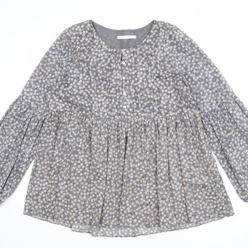 Zara Womens Blue Floral Polyester Basic Blouse Size L Round Neck