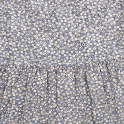 Zara Womens Blue Floral Polyester Basic Blouse Size L Round Neck