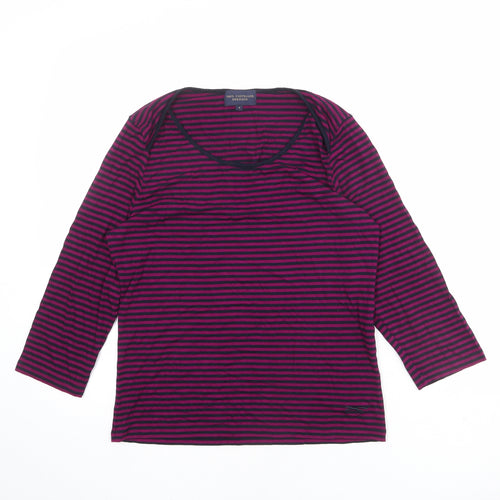 Paul Costelloe Womens Purple Striped Viscose Basic T-Shirt Size M Round Neck