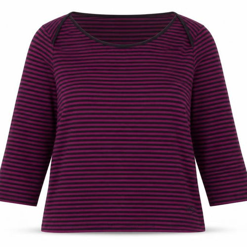 Paul Costelloe Womens Purple Striped Viscose Basic T-Shirt Size M Round Neck