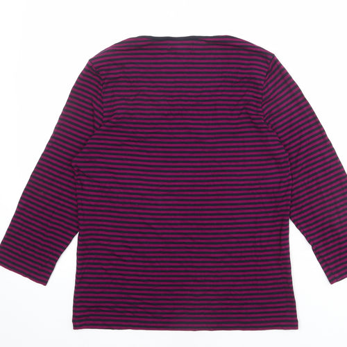 Paul Costelloe Womens Purple Striped Viscose Basic T-Shirt Size M Round Neck