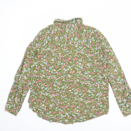 Topshop Womens Green Floral Polyester Basic Button-Up Size 8 Collared