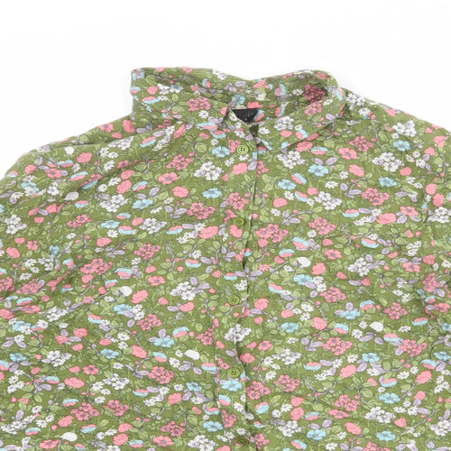 Topshop Womens Green Floral Polyester Basic Button-Up Size 8 Collared