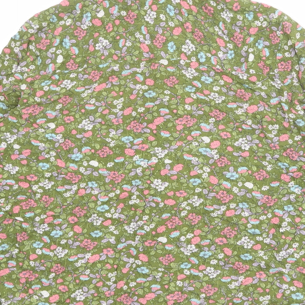 Topshop Womens Green Floral Polyester Basic Button-Up Size 8 Collared