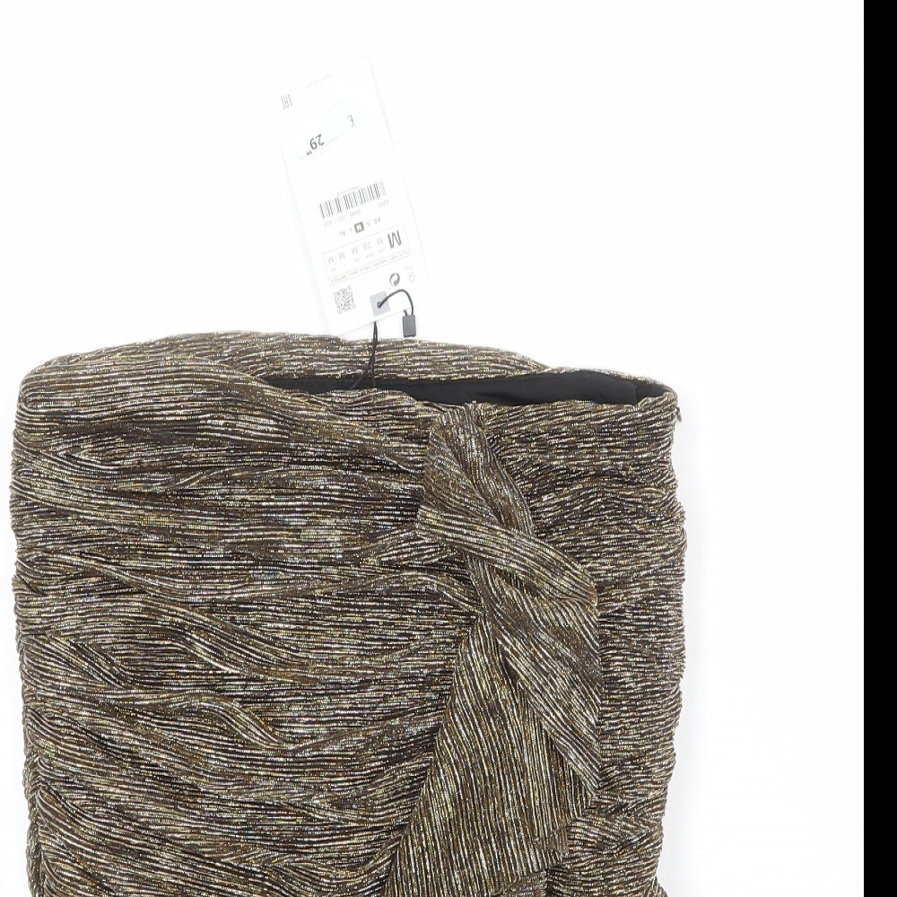 Zara Womens Gold Polyester Bandage Skirt Size M Zip