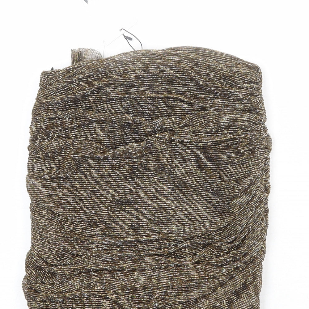 Zara Womens Gold Polyester Bandage Skirt Size M Zip