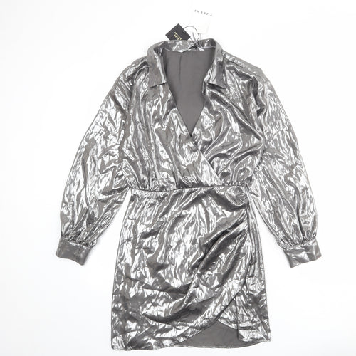 Zara Womens Silver Polyester A-Line Size S Collared Zip