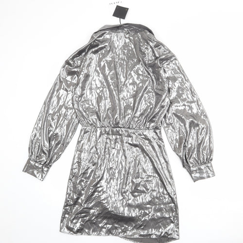 Zara Womens Silver Polyester A-Line Size S Collared Zip