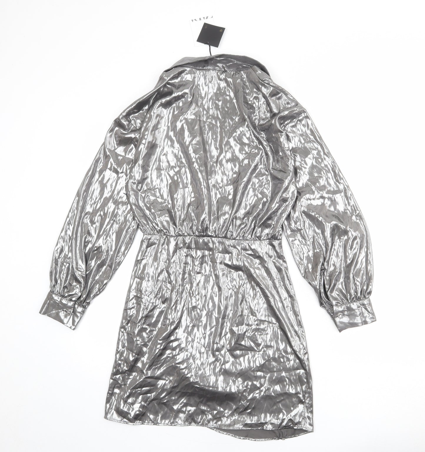 Zara Womens Silver Polyester A-Line Size S Collared Zip