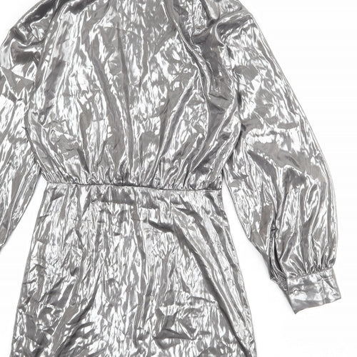 Zara Womens Silver Polyester A-Line Size S Collared Zip