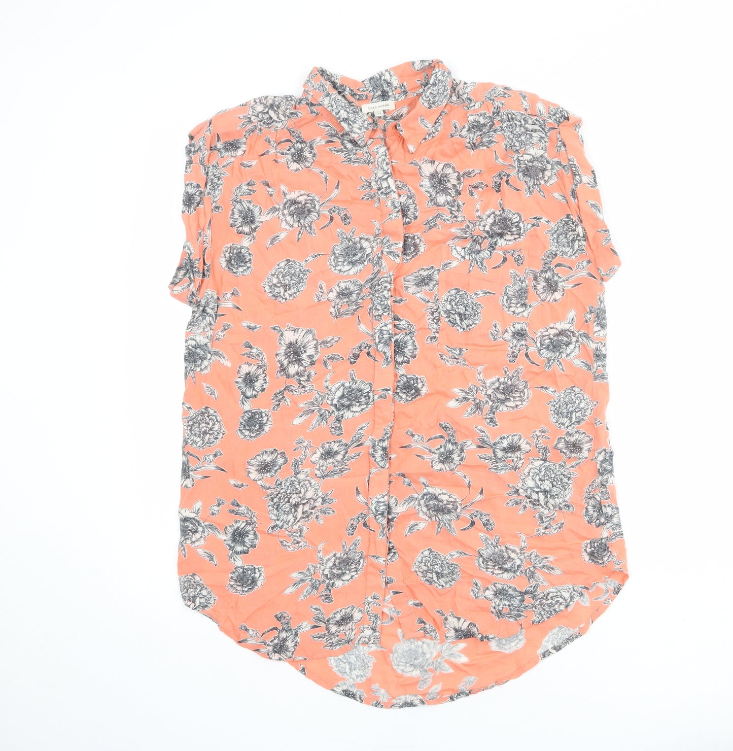 River Island Womens Pink Floral Viscose Basic Button-Up Size 10 Collared
