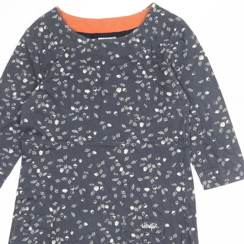 Weird Fish Womens Grey Geometric 100% Cotton A-Line Size 12 Boat Neck Pullover