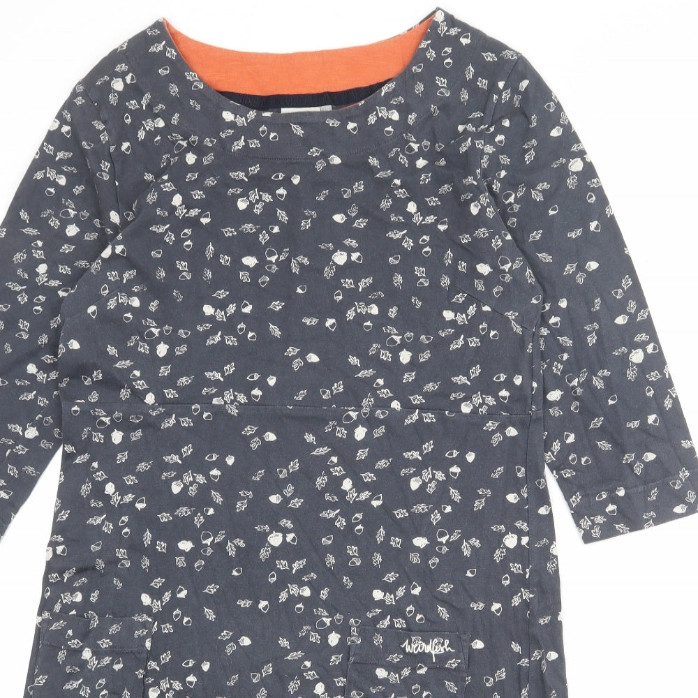 Weird Fish Womens Grey Geometric 100% Cotton A-Line Size 12 Boat Neck Pullover