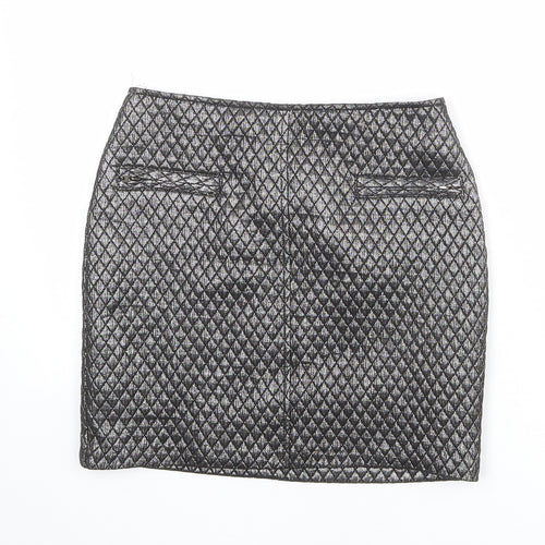 Limited Edition Womens Silver Argyle/Diamond Polyester Mini Skirt Size 8 Zip