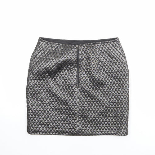 Limited Edition Womens Silver Argyle/Diamond Polyester Mini Skirt Size 8 Zip