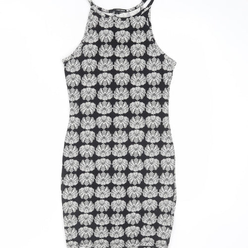 TALLY WEiJL Womens Black Geometric Cotton Bodycon Size S Boat Neck Pullover