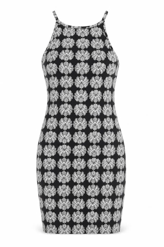 TALLY WEiJL Womens Black Geometric Cotton Bodycon Size S Boat Neck Pullover