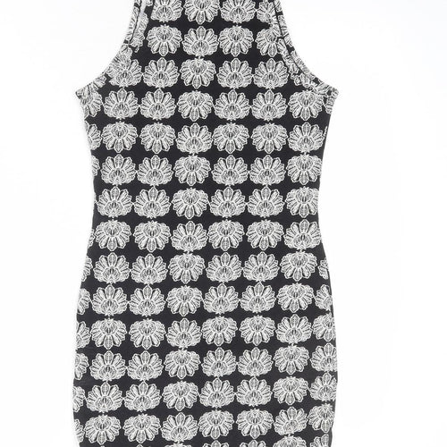 TALLY WEiJL Womens Black Geometric Cotton Bodycon Size S Boat Neck Pullover