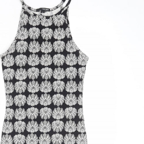 TALLY WEiJL Womens Black Geometric Cotton Bodycon Size S Boat Neck Pullover