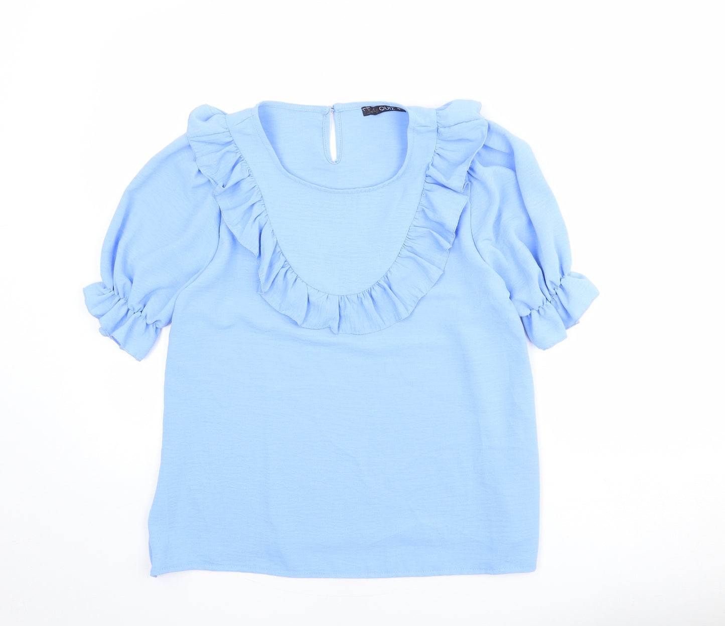 Quiz Womens Blue Polyester Basic Blouse Size M Round Neck
