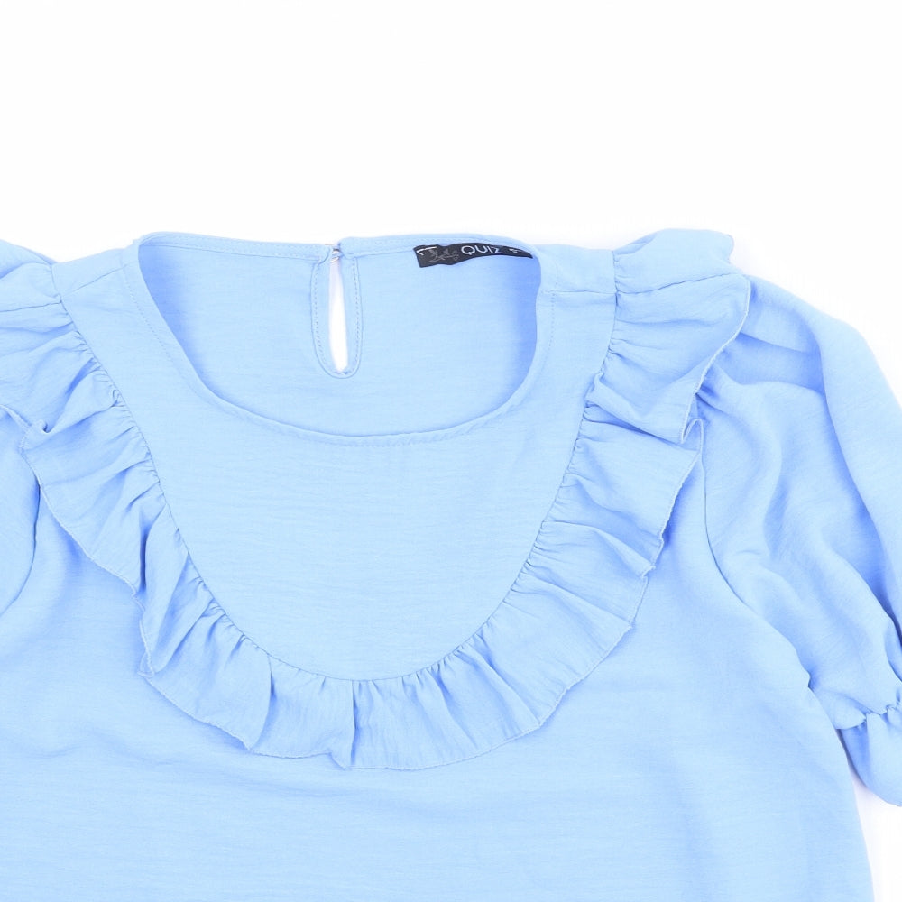 Quiz Womens Blue Polyester Basic Blouse Size M Round Neck