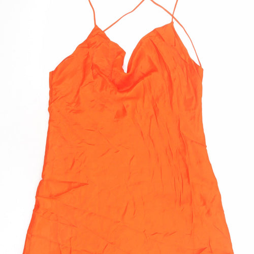 Zara Womens Orange Viscose Slip Dress Size M Cowl Neck Pullover