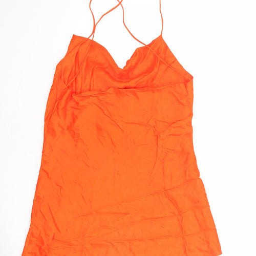 Zara Womens Orange Viscose Slip Dress Size M Cowl Neck Pullover