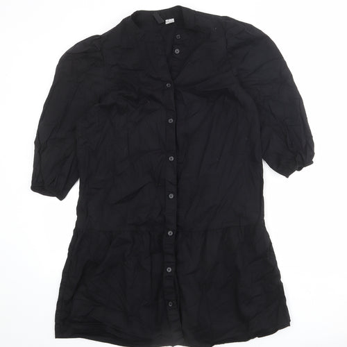 Divided by H&M Womens Black 100% Cotton A-Line Size S Round Neck Button