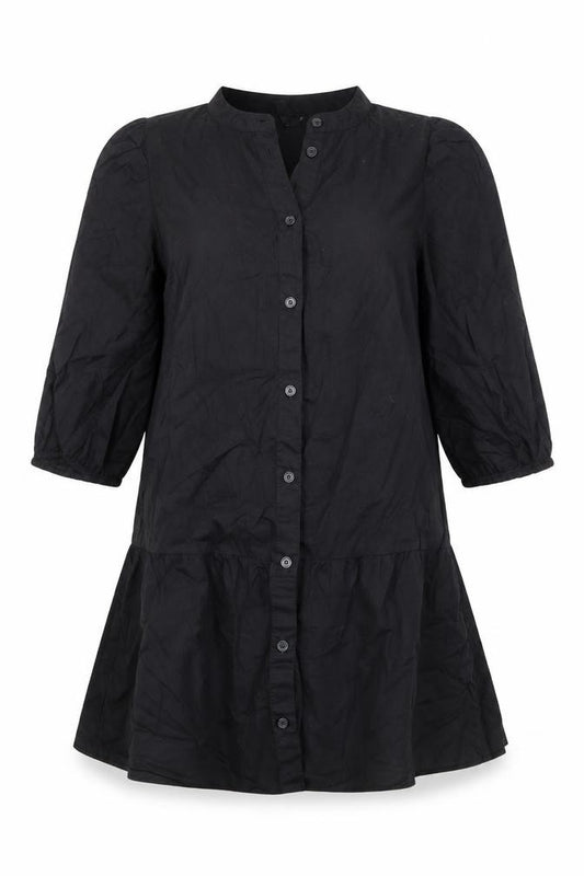 Front view of Divided by H&M women’s black 100% cotton a-line, size S, round neck button