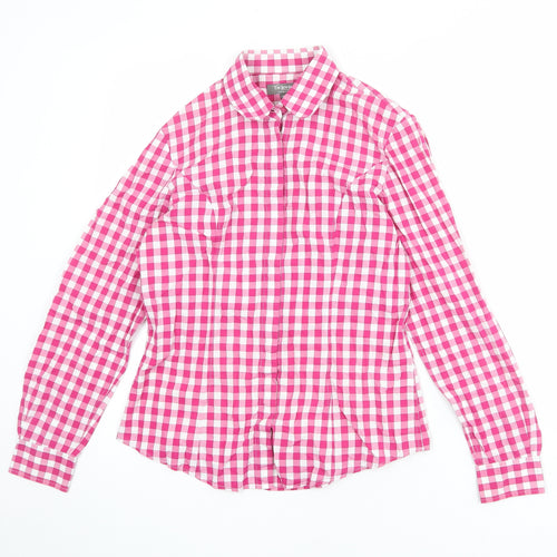 TM Lewin Womens Pink Check 100% Cotton Basic Button-Up Size 10 Collared