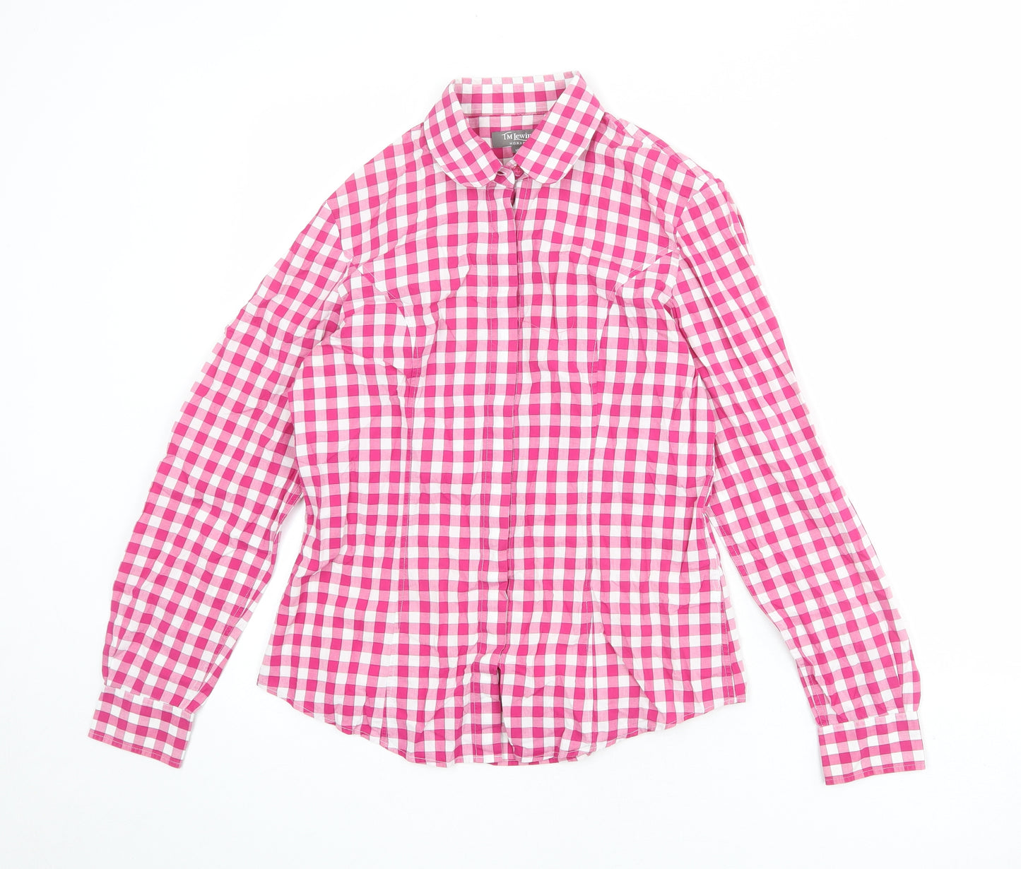 TM Lewin Womens Pink Check 100% Cotton Basic Button-Up Size 10 Collared