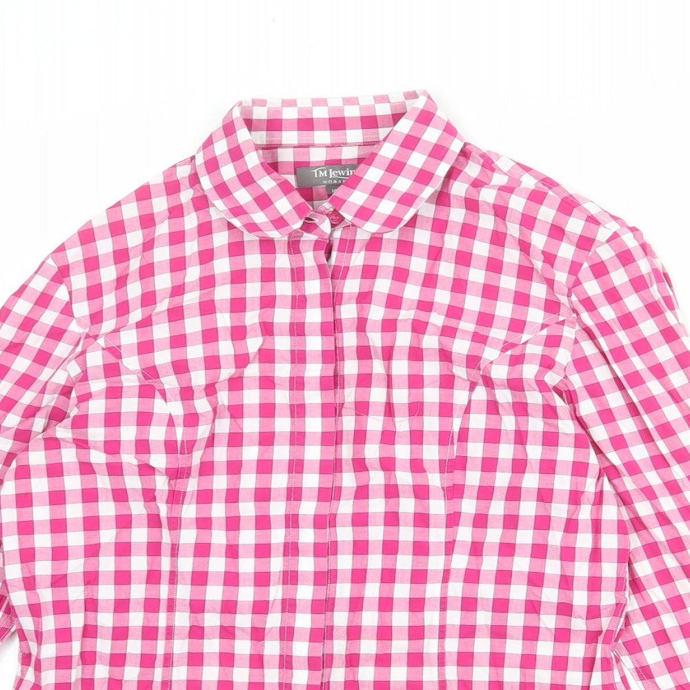 TM Lewin Womens Pink Check 100% Cotton Basic Button-Up Size 10 Collared