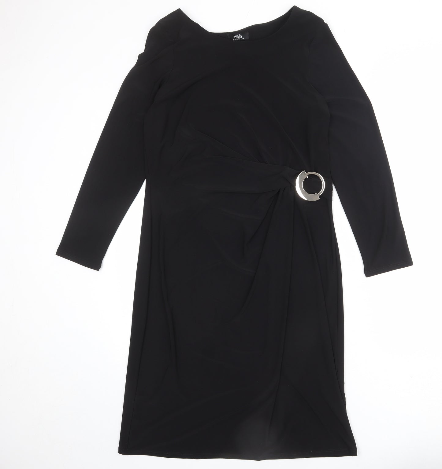 Wallis Womens Black Polyester A-Line Size 14 Boat Neck Pullover