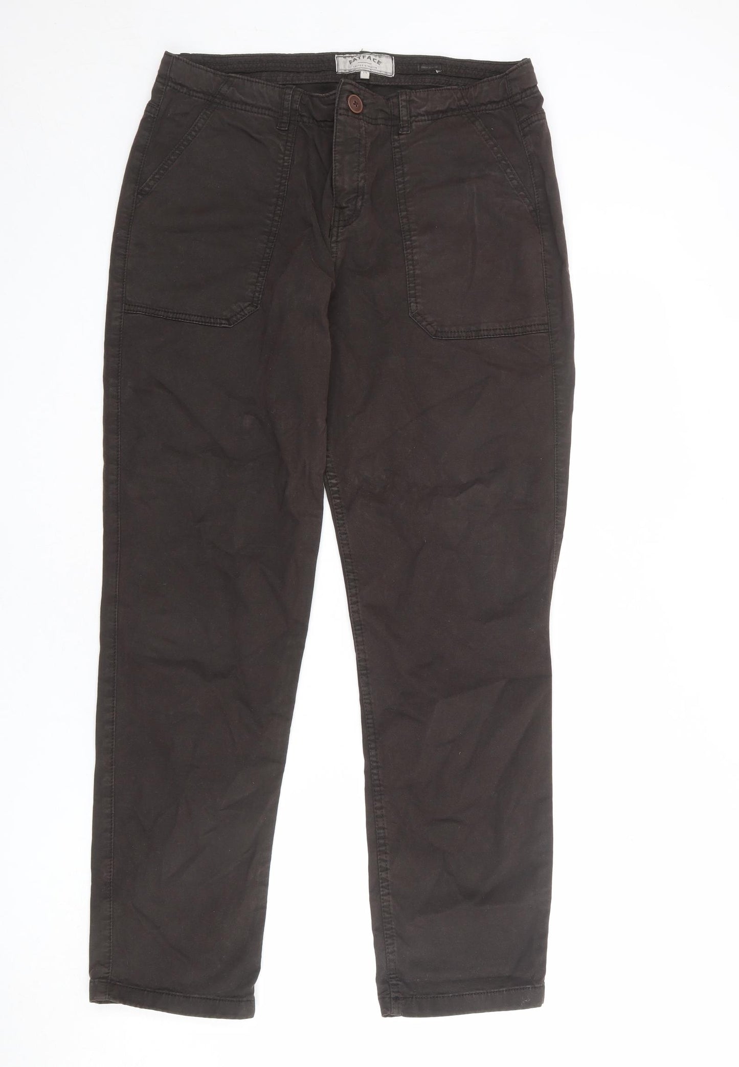 Fat Face Womens Brown Cotton Straight Jeans Size 14 L28 in Regular Zip