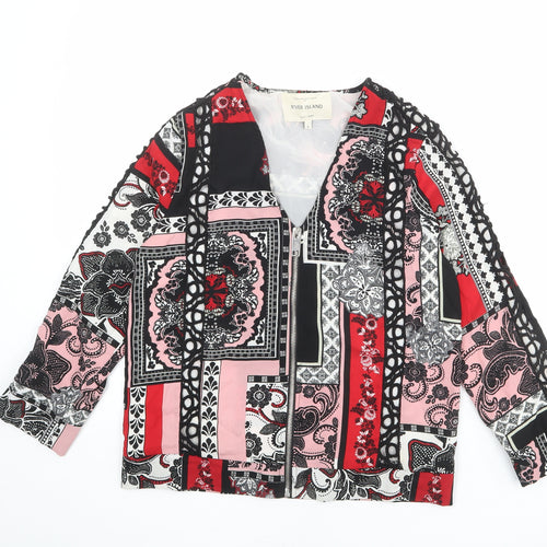 River Island Womens Multicoloured Geometric Polyester Basic Blouse Size 6 V-Neck