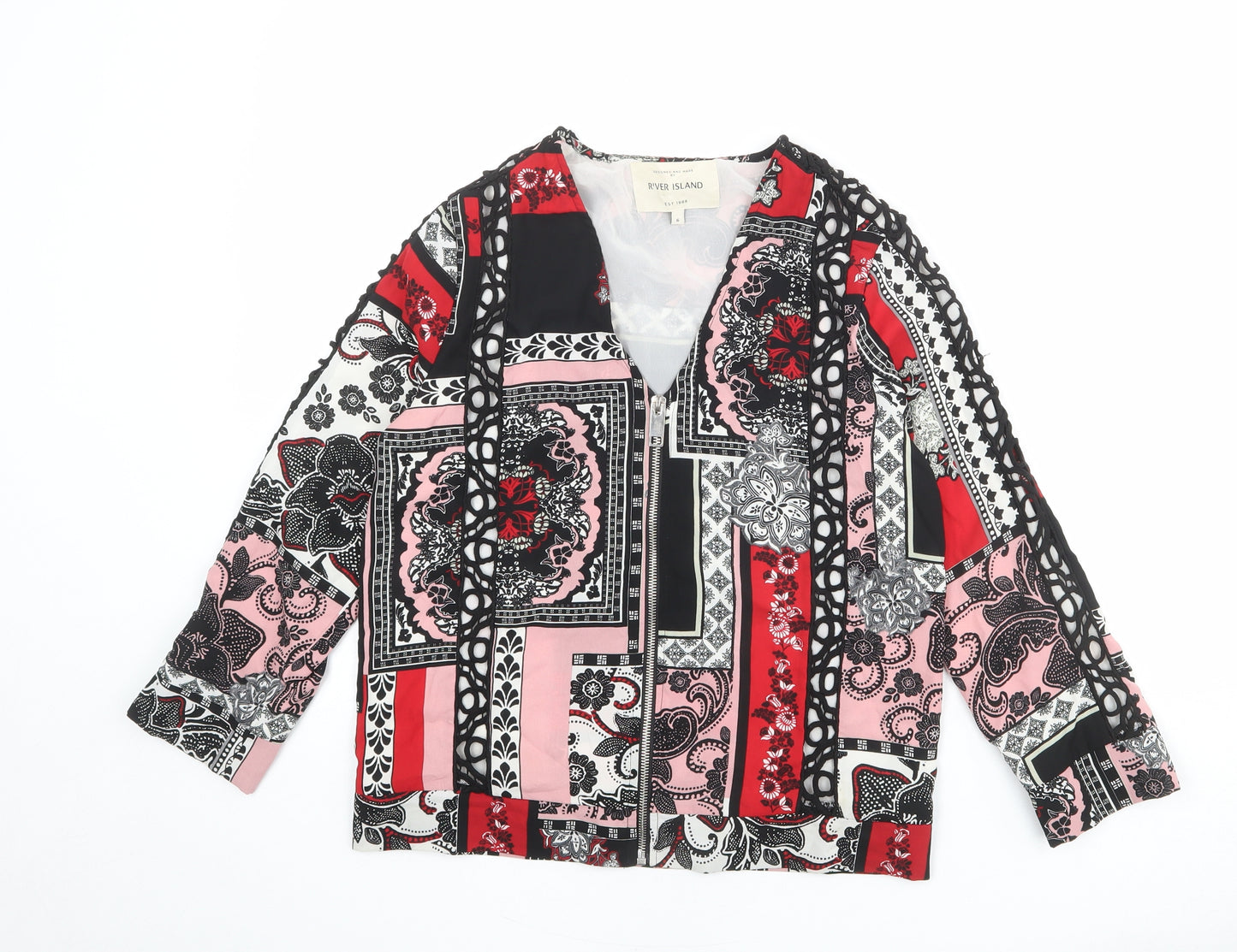 River Island Womens Multicoloured Geometric Polyester Basic Blouse Size 6 V-Neck