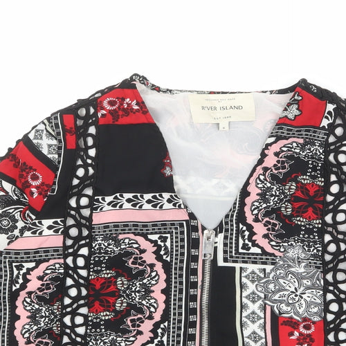 River Island Womens Multicoloured Geometric Polyester Basic Blouse Size 6 V-Neck