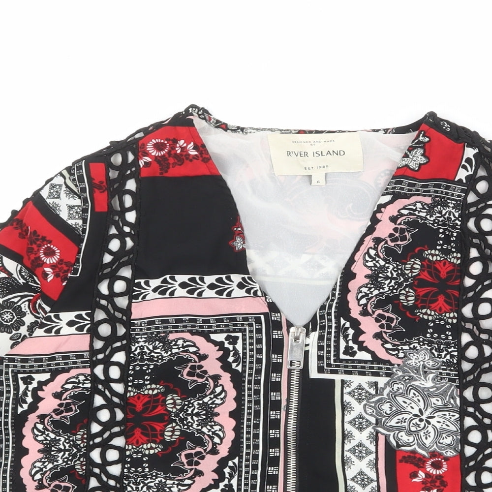 River Island Womens Multicoloured Geometric Polyester Basic Blouse Size 6 V-Neck