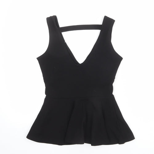 Boohoo Womens Black Polyester Basic Tank Size 8 V-Neck
