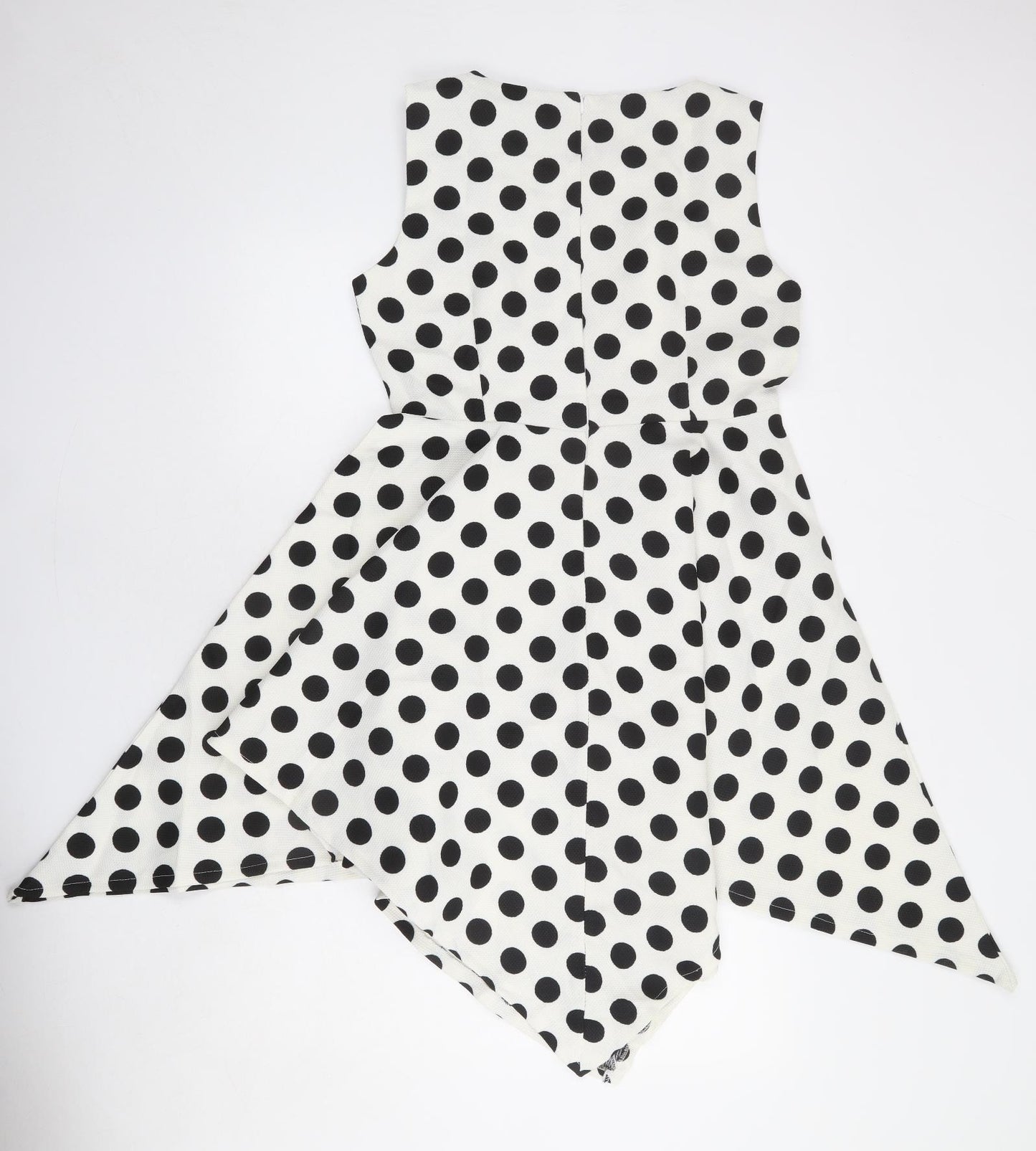 Real Form Womens White Polka Dot Polyester Trapeze & Swing Size 14 Round Neck Zip
