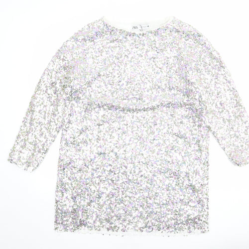 Zara Womens Silver Polyester Shift Size S Boat Neck Pullover