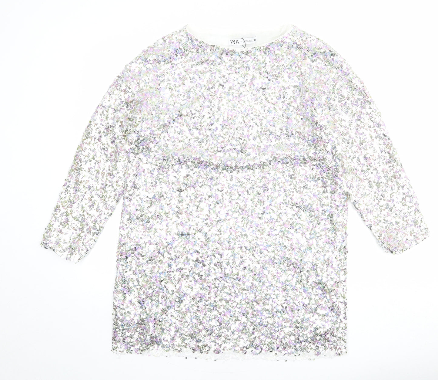 Zara Womens Silver Polyester Shift Size S Boat Neck Pullover