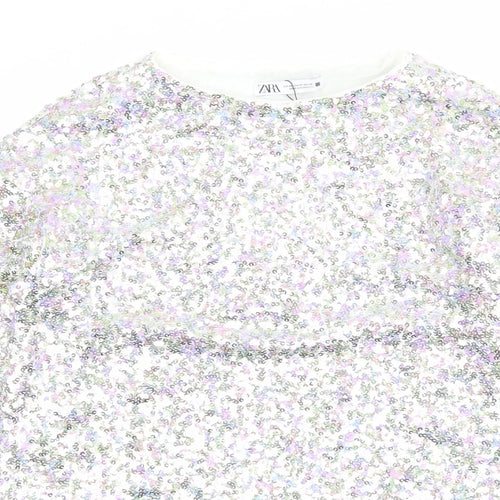 Zara Womens Silver Polyester Shift Size S Boat Neck Pullover