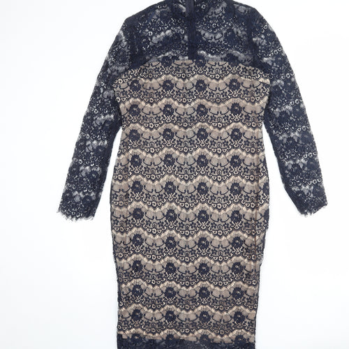 AX Paris Womens Blue Polyester Pencil Dress Size 14 Mock Neck Zip