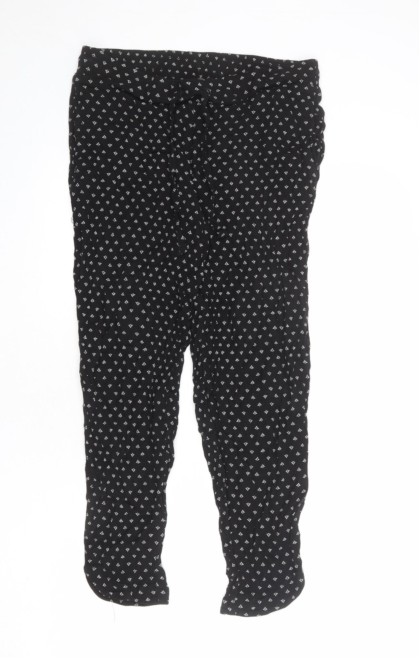 Denver Hayes Womens Black Geometric Viscose Jogger Trousers Size S L25 in Regular Drawstring