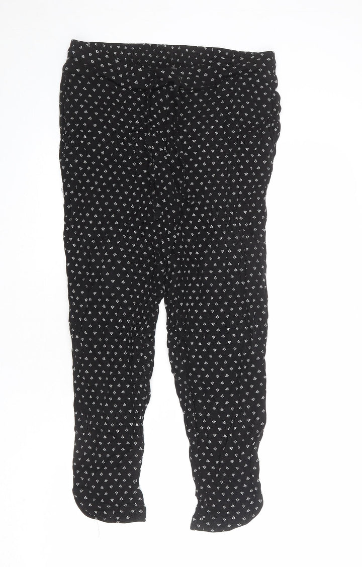 Denver Hayes Womens Black Geometric Viscose Jogger Trousers Size S L25 in Regular Drawstring